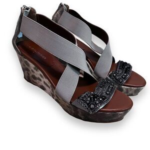 Donald Pliner Silver Animal Print Beaded Wedges Size 8.5